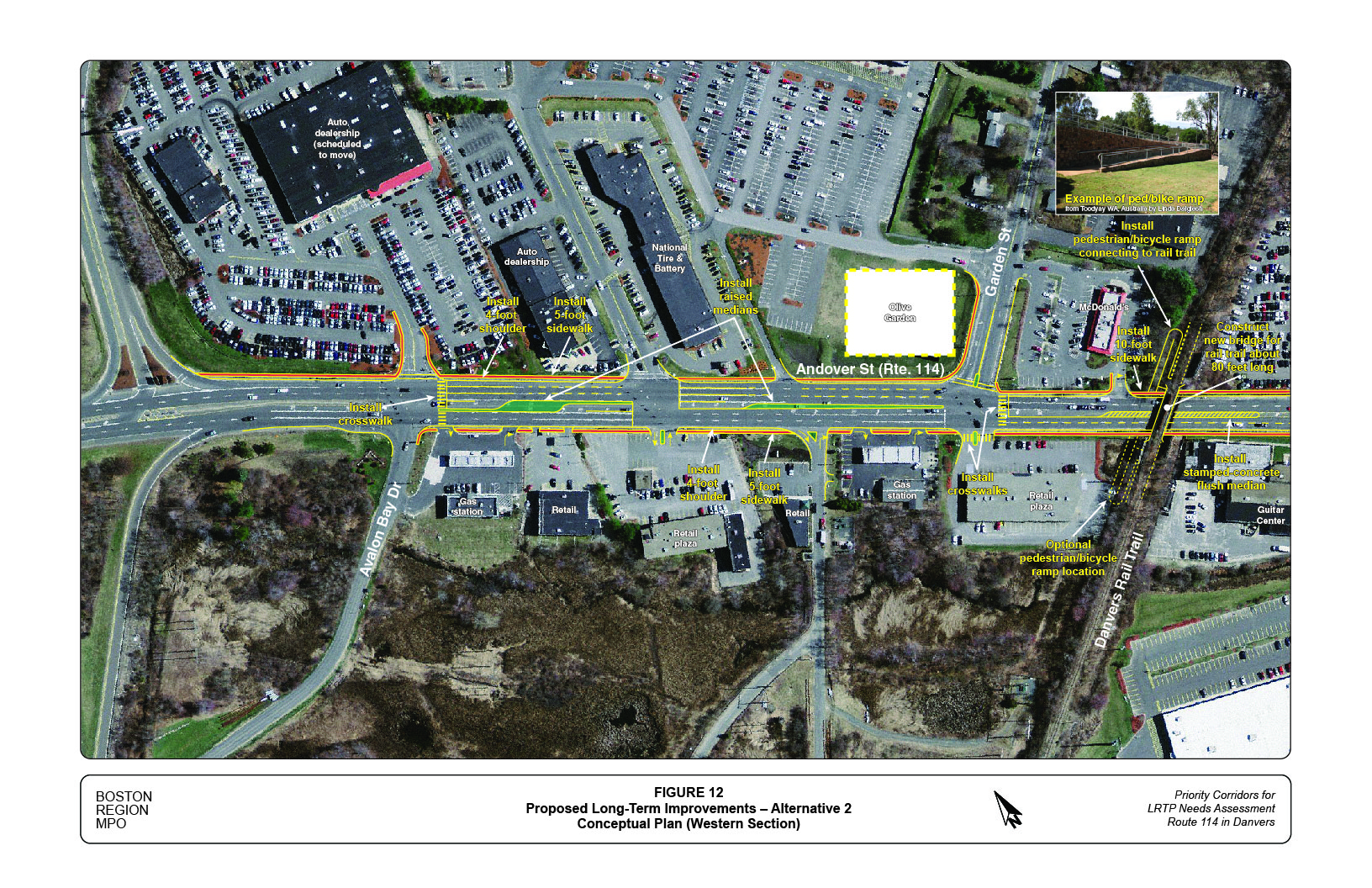 Figure 12 shows the locations and layouts of the proposed long-term improvements in Alternative 2 in the western section of the study corridor.